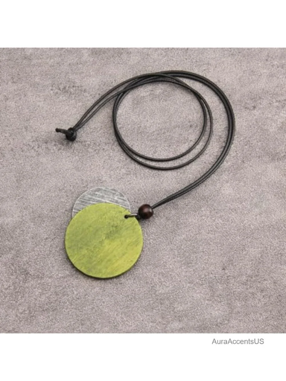 Faux Leather Cord Necklace Wooden Pendant Long Boho Vintage Layered Jewelry